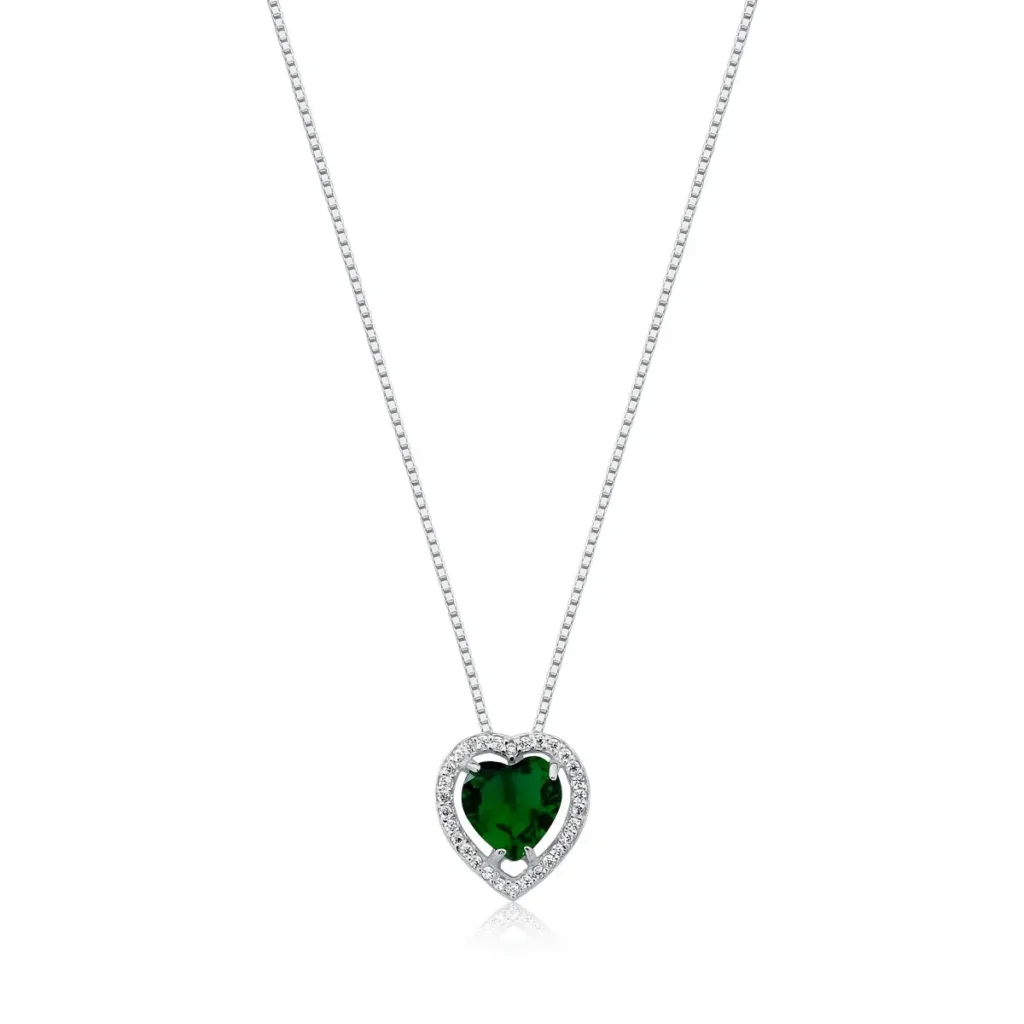Colar Coração Verde Esmeralda Cravejado