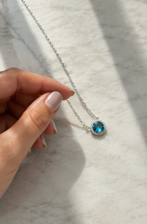 Colar Circulo Cravejado Azul